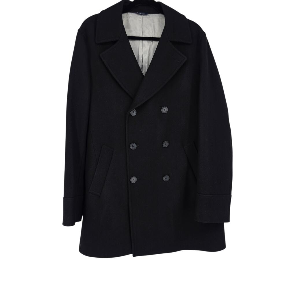 NWOT Cardinal Of Canada Black Classic Wool Blend Double-Breasted Peacoat Size 42